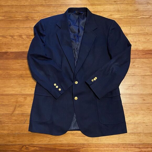 Pendleton Mens Wool Blazer Size 42L Jacket 2-Button Navy Blue Gold Buttons - Picture 1 of 12
